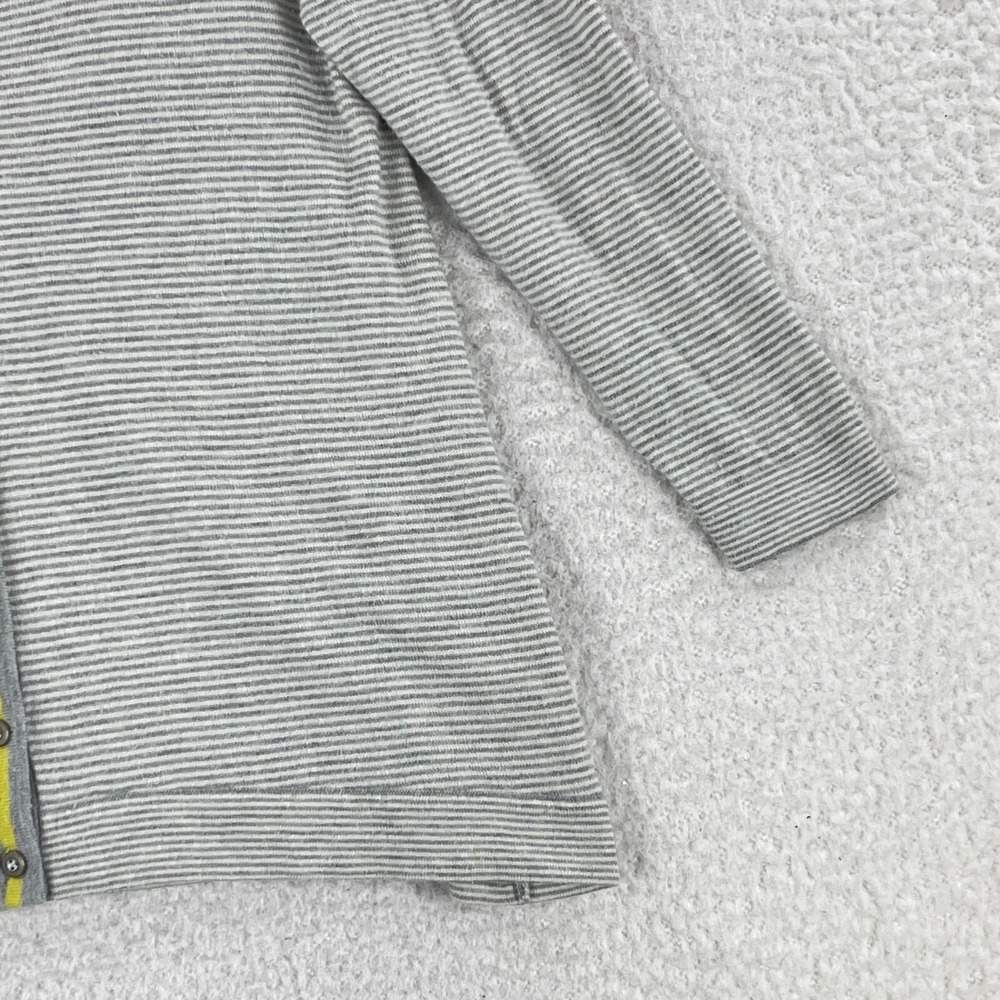 J. Jill Cardigan Sweater Womens Large Petite Gray‎ White Stripe Long Sleeve Knit - Picture 5 of 13